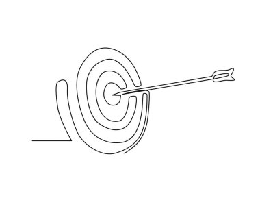 Continuous one line drawing of arrow on the target. Arrow archery business challenge metaphor line art drawing vector illustration. 