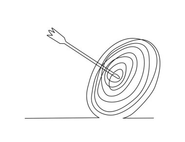 Continuous one line drawing of arrow on the target. Arrow archery business challenge metaphor line art drawing vector illustration. 