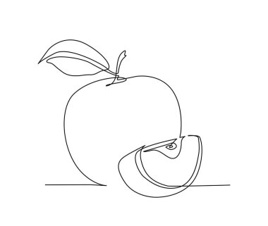 Continuous one line drawing of apple Fruit with leaf. slice of apple fruit hand drawn single line art vector illustration.