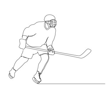 Continuous one line drawing of professional ice hockey player. Hockey line art drawing for extreme sport concept.