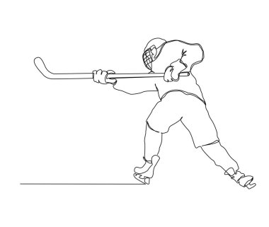 Continuous one line drawing of professional ice hockey player. Hockey line art drawing for extreme sport concept.