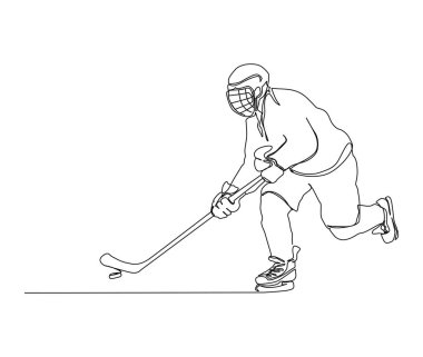 Continuous one line drawing of professional ice hockey player. Hockey line art drawing for extreme sport concept.