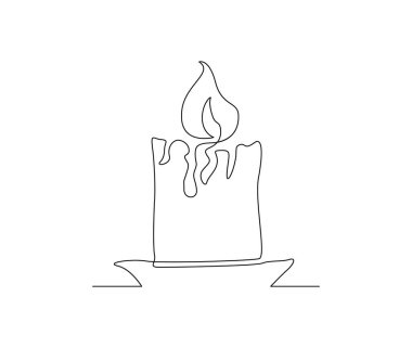 Continuous one line drawing of burning candle. Simple Candle burn line art vector design.