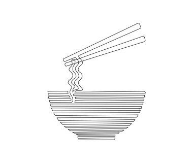 Continuous one line drawing of asian noodle in the bowl. Ramen single line art drawing vector illustration.