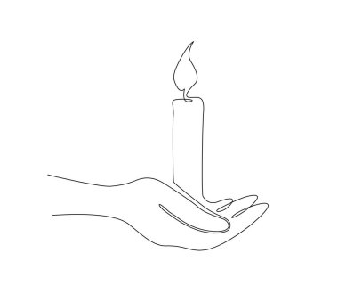 Continuous one line drawing of hand holding burning candle. Candle burn simple line art vector design.