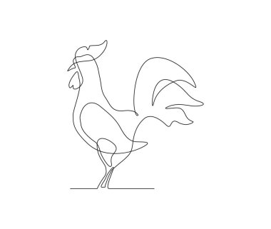 Continuous one line drawing of male chicken. Rooster simple line art vector design.