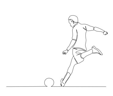Continuous one line drawing of soccer player. Abstract football player simple line art vector design.