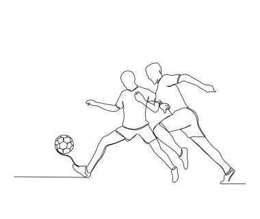 Continuous one line drawing of soccer players. A young man playing football simple line art vector design.
