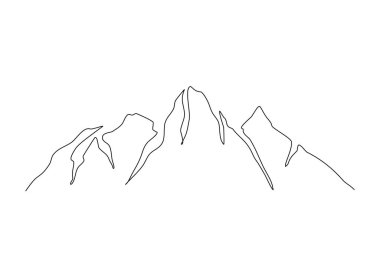Continuous one line drawing of mountain landscape. High mounts peak lineart drawing vector design. Adventure, winter sports, hiking and tourism concept. Simple line mountain range landscape design.