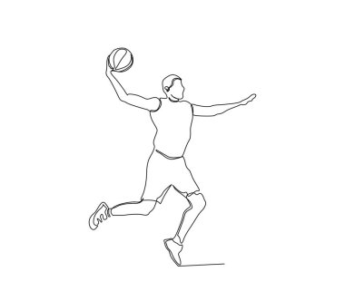 Continuous line drawing of basketball player in action. Basketball player trowing ball simple line art with active stroke.  Florist concept.