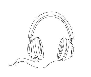 Continuous one line drawing of hand holding headphone. Hand holds earphone line art vector design. Music and lifestyle concept.