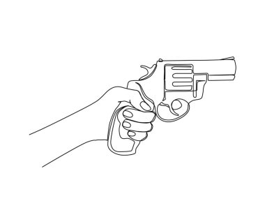 Continuous one line drawing of hand holding Gun. Hand Gun single line art vector design. Military concept.
