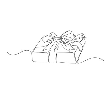 Continuous one line drawing of present box or gift box. Presents cardboard box with ribbon single line art vector design. Holiday, birthday , new year and thanksgiving concept.