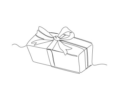 Continuous one line drawing of present box or gift box. Presents cardboard box with ribbon single line art vector design. Holiday, birthday , new year and thanksgiving concept.