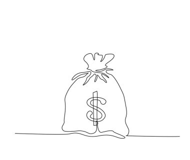 Continuous one line drawing of money bag. Money storage and investment single Line art. Saving, Investment and finance bank concept.