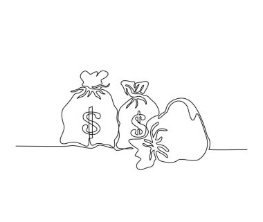 Continuous one line drawing of money bag. Money storage and investment single Line art. Saving, Investment and finance bank concept.