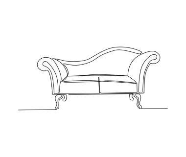 Continuous one line drawing of spacious modern armchair furniture. Stylish furniture Hand drawn vector illustration. 