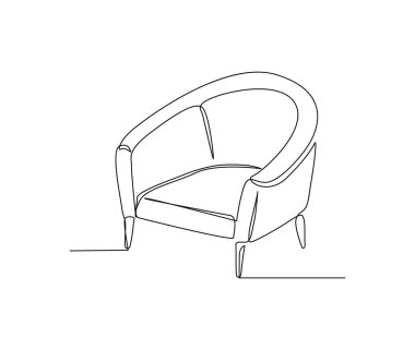 Continuous one line drawing of spacious modern armchair furniture. Stylish furniture Hand drawn vector illustration. 