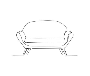 Continuous one line drawing of spacious modern chair sofa furniture. Stylish furniture Hand drawn vector illustration. 