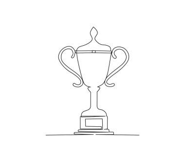 Continuous one line drawing of trophy cup award. Winner achievement trophy hand drawn vector illustration. 
