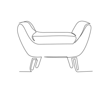 Continuous one line drawing of spacious modern chair sofa furniture. Stylish sofa furniture Hand drawn vector illustration. 
