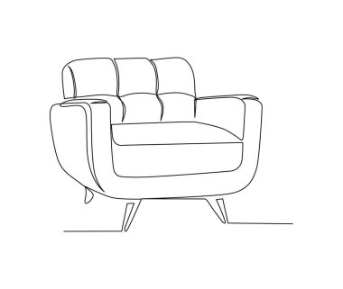 Continuous one line drawing of spacious modern chair sofa furniture. Stylish sofa furniture Hand drawn vector illustration. 