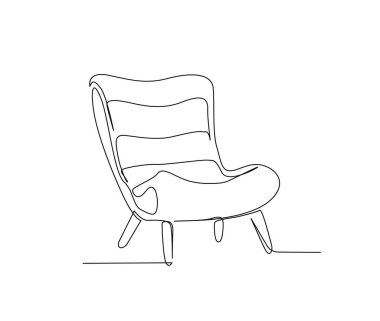 Continuous one line drawing of spacious modern chair sofa furniture. Stylish sofa furniture Hand drawn vector illustration. 