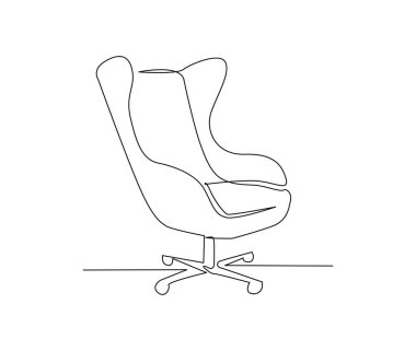 Continuous one line drawing of modern work chair. Office Armchair Hand drawn vector illustration. 