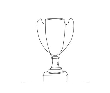 Continuous one line drawing of trophy cup award. Winner achievement trophy hand drawn vector illustration. 