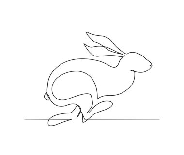 Continuous one line drawing of rabbit. Cute bunny simple hand drawn vector illustration. 