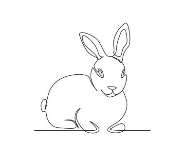 Continuous one line drawing of rabbit. Cute bunny simple hand drawn vector illustration. 