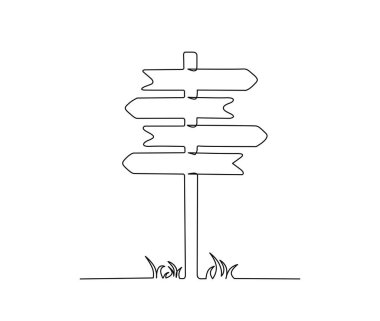 Continuous one line drawing of road direction sign arrows. Direction sign board board on pole hand drawn vector illustration. 