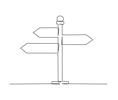 Continuous one line drawing of road direction sign arrows. Direction sign board board on pole hand drawn vector illustration. 