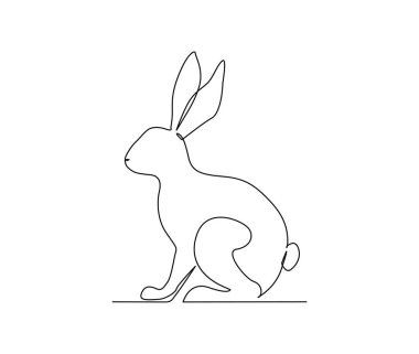 Continuous one line drawing of rabbit. Cute bunny simple hand drawn vector illustration. 