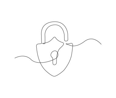 Continuous one line drawing of metal padlock. Padlock security sign symbol vector illustration.