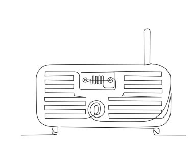 Continuous one line drawing of vintage broadcast radio receiver. Simple Retro radio lineart vector illustration. 