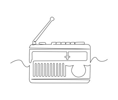Continuous one line drawing of vintage broadcast radio receiver. Simple Retro radio lineart vector illustration. 