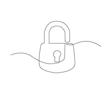 Continuous one line drawing of metal padlock. Padlock security sign symbol vector illustration.