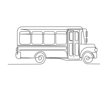 Continuous one line drawing of old school bus. Vintage school bus line art vector illustration.