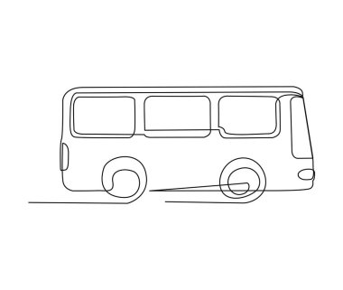 Continuous one line drawing of tourist bus. Simple travel bus line art vector illustration.