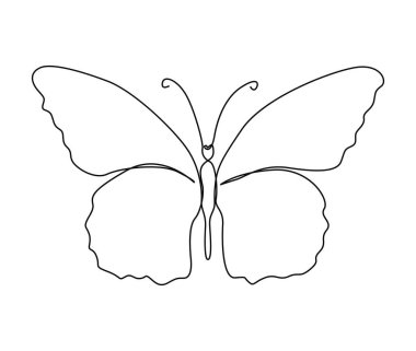 Continuous one line drawing of Butterfly. Simple butterfly line art vector illustration.