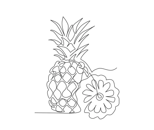 Continuous Line Art Drawing Pineapple Fruit Tropical Pineapple Single Line — Stok Vektör