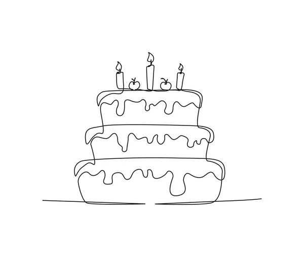 Continuous One Line Drawing Birthday Cake Candles Party Anniversary Celebration Gráficos vectoriales