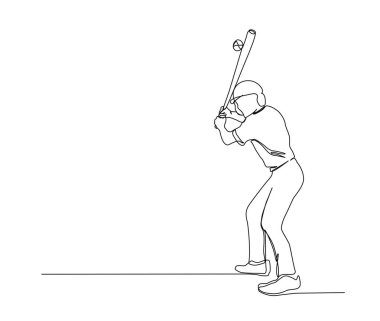 Continuous one line drawing of baseball player. Simple Baseball Sport line art vector illustration.