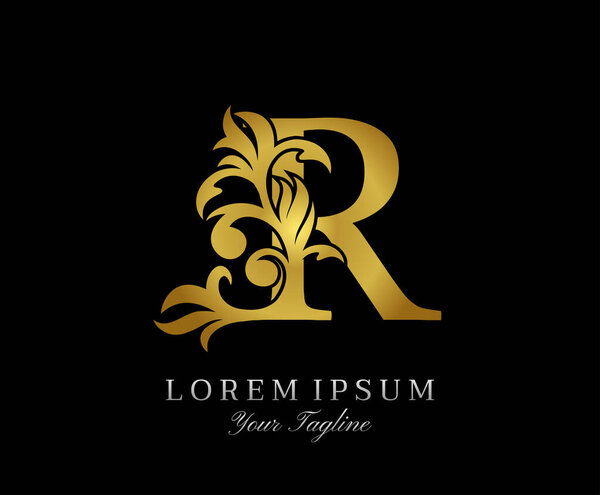 Floral Gold R Luxury Logo Icon. Classy R Letter Logo Design Vector.