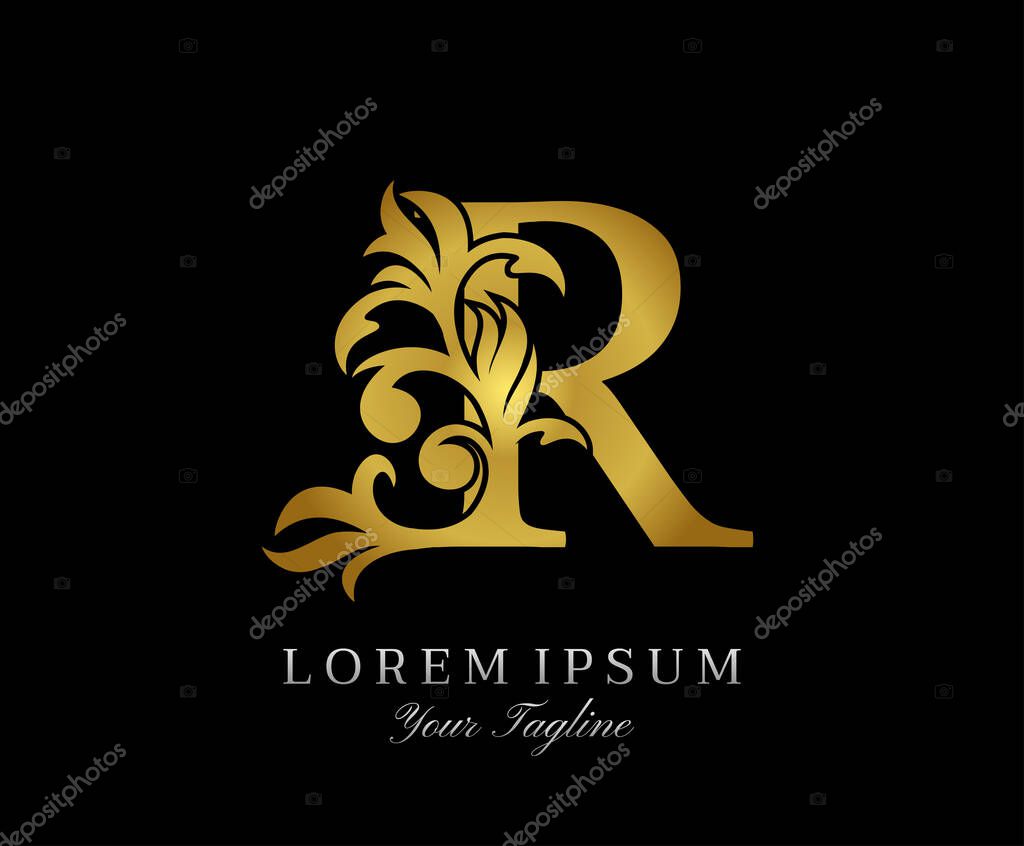 Floral Gold R Luxury Logo Icon. Classy R Letter Logo Design Vector.