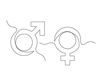 Continuous one line drawing of male and female gender symbol. simple gender sign line art vector illustration.