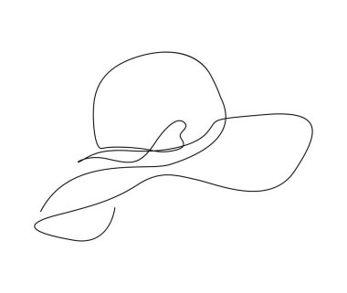 Devamlı kadın güneş şapkası çizimi. Basit bir kadın yaz şapkası çizgisi çizimi..