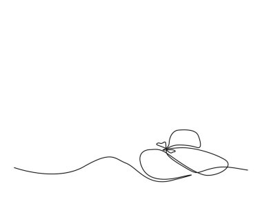 Zarif kadın güneş şapkasının kesintisiz çizimi. Basit bir kadın yaz şapkası çizgisi çizimi..  