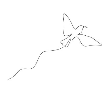 Sürekli uçan kuşun çizimi. Minimalist kuş tasarımı. Düzenlenebilir aktif vuruş vektörü.